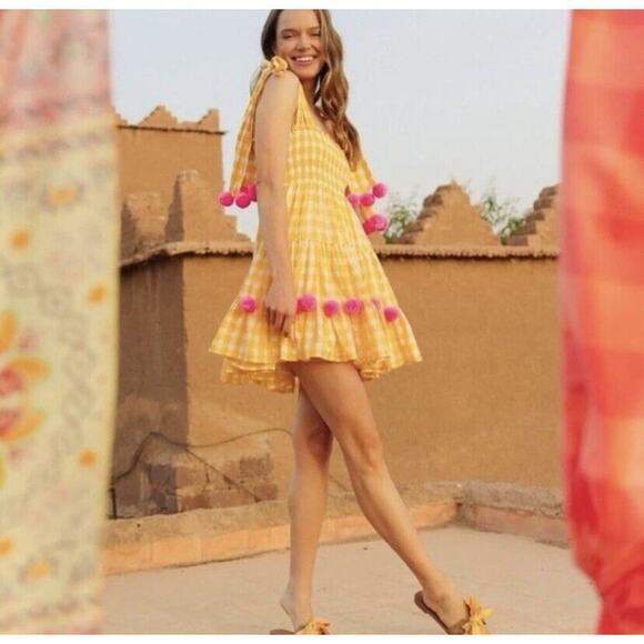 Sundress Square Neck Sleeveless Mini Dress Womens XL/XXL Yellow Gingham NWT $199 - Picture 6 of 16